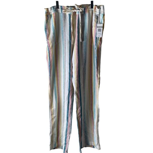 Per Se Pants - NWT $54 Per Se Linen Blend Wide Leg Pants Womens XL Rainbow Striped Lightweight